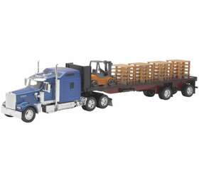10263-ss Kenworth Flatbed With Forklift And Pallet By New Ray