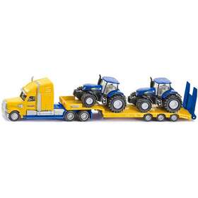 Sk1805 Siku Tractor Truck Yellow With 2 New Holland T7070 Tractors Blue 1/87 Ho Diecast