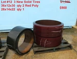 Solid Cushion Tires Poly, 36X12X30 Qty 2, 28X14X22 Cheap!!!!. Fixed Price $450.00.