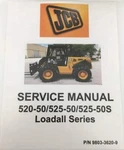 Jcb Handler Loadall Series 520-50/525-50/525-50S Service MANUAL-9803-3620-9. Fixed Price $185.00.