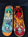 2 Death Skateboards - Patrick Melcher & Benson Red Devil Woman Pro Decks. Fixed Price $100.00.