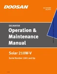 Doosan Solar 210W-V Excavator Operators Maintenance Manual Sn 1001-UP. Fixed Price $89.00.