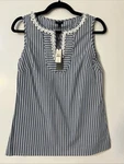 New Talbots Sleeveless V-neck Ruffle Edge Vertical Blue White Striped Tank Top 2. Fixed Price $24.85.