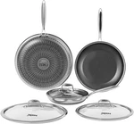 Nonstick Frying Set, 8+10+12 Inch, Honeycomb Stainless Steel Skillet. Fixed Price $180.74.