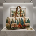 Quilted Camping Trailer Duffle Bag Forest Camper Weekender Tote. Fixed Price $12.99.