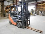 2014 Toyota 8FGCU30, 6,000#, 6000# Cushion Tired Forklift W/ Stage Mast, Ss. Fixed Price $9885.00.