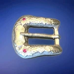 Hollands San Angelo #204 Ranger Belt Buckle 14 Kt Gold Sterling Rubies. Fixed Price $399.00.