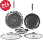 Nonstick Frying Set, 8+10+12 Inch, Honeycomb Stainless Steel Skillet. Fixed Price $228.11.