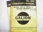 Galion 104-H 104H Series Motor Grader Operators Manual 07245&UP NO.2116. Fixed Price $27.99.