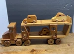 Vintage Handmade Wooden Semi Truck Trailer Car Hauler Rolling Wheels Dovetail. Fixed Price $29.99.