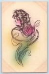 Cobb Shinn Signed Artist Postcard Pretty Woman Head On Flowers Hanpainted. Fixed Price $12.48.