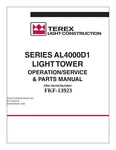 Terex AL4000D1 Light Tower Operation, Service & Parts Manual Paper. Fixed Price $34.00.