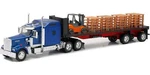 Kenworth W900 Truck With Flatbed Trailer Blue Forklift And Pallets Long By. Fixed Price $64.99.