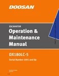 Doosan DX180LC-5 Excavator Operators Maintenance Manual Sn 1001-UP. Fixed Price $99.00.