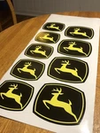 John Deere Logo Stickers (2X) For Loader & Backhoe Tractor Yellow 1025R 4044R. Fixed Price $15.49.