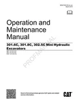 Caterpillar 301.6C 301.8C 302.5C Mini Excavator Operators Maintenance Manual. Fixed Price $69.00.