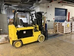 Hyster E80Z Electric Forklift 6,500 Lb, 141-150 In Lift, Solid Rubber Tires. Fixed Price $10900.00.